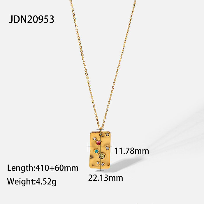 fashion retro 18K stainless steel colored zirconium hammer pattern square tag necklace