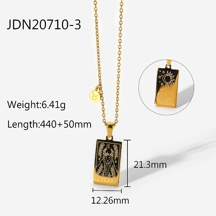 Fashion 12 Constellation Necklace Stainless Steel Square Zodiac Pendant Necklace