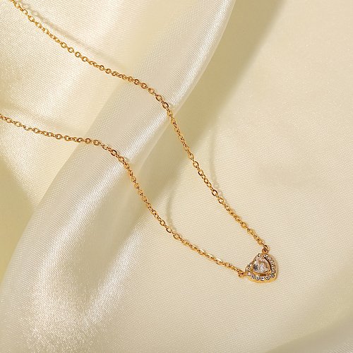Romantic Heart Shape Stainless Steel Necklace Gold Plated Rhinestones Stainless Steel Necklaces