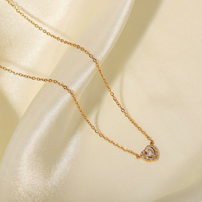 Collier en acier inoxydable en forme de coeur romantique Colliers en acier inoxydable avec strass plaqués or