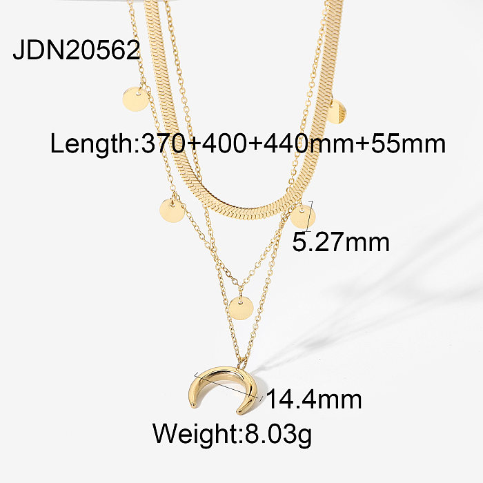 moon disc pendant stainless steel goldplated multilayer necklace wholesale jewelry