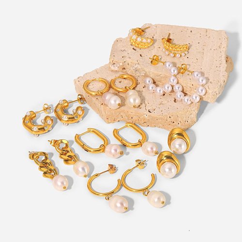 arbeiten Sie neues Gold der Art-18K überzogene Edelstahl-Perlen-Anhänger-Ohrringe um