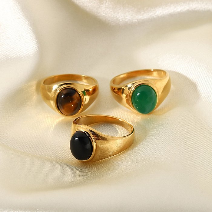 Fashion Stainless Steel Metal Oval Tiger Eye Stone Ring Wholesale