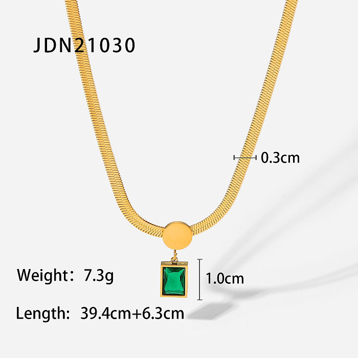 fashion 18K gold stainless steel green square zircon pendant necklace
