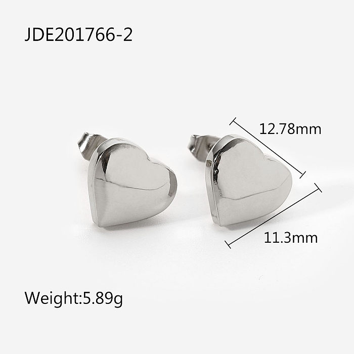 Brincos de aço inoxidável de coração redondo tridimensional simples de metal 14K cor