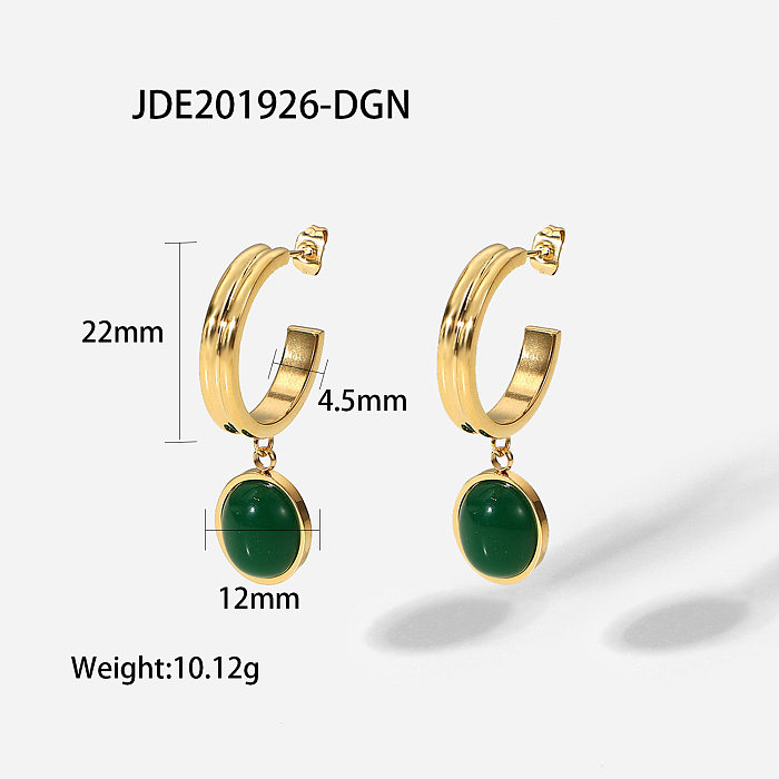 fashion new green agate Cshaped pendant stainless steel earrings wholesale