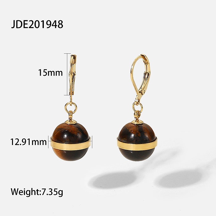 fashion retro stainless steel 14K stone small ball pendant earrings