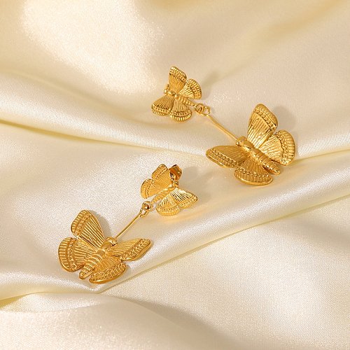 Boucles d'oreilles en acier inoxydable en or 18 carats avec pendentif papillon à la mode pour femmes