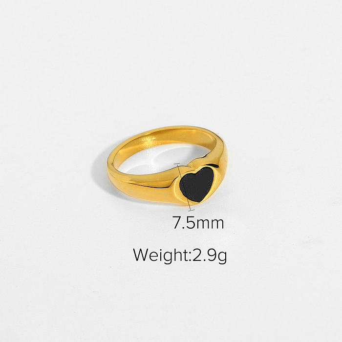 anel de aço inoxidável em forma de coração preto simples