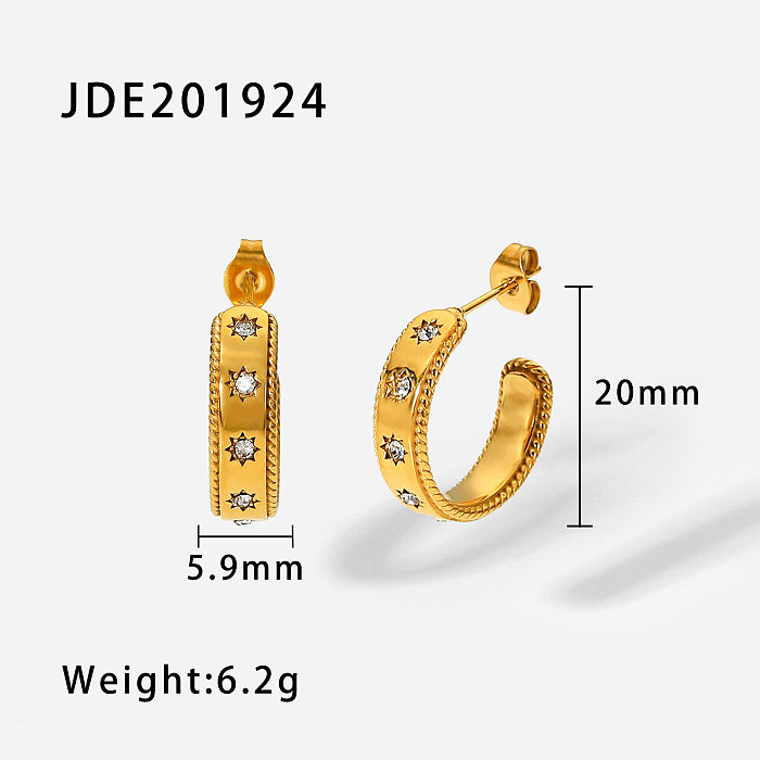 fashion 18K gold inlaid star zircon simple stainless steel earrings