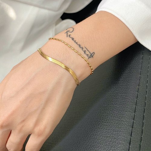 Fashion Double Layer Snake Chain 18K Gold Plated Stainless Steel Bracelet
