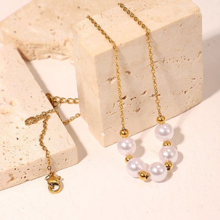 Collier de perles en or à cinq perles en acier inoxydable à la mode