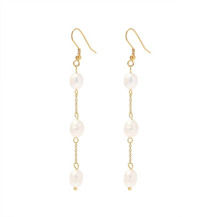 Elegant Geometric Stainless Steel Drop Earrings Gold Plated Pearl Stainless Steel Earrings