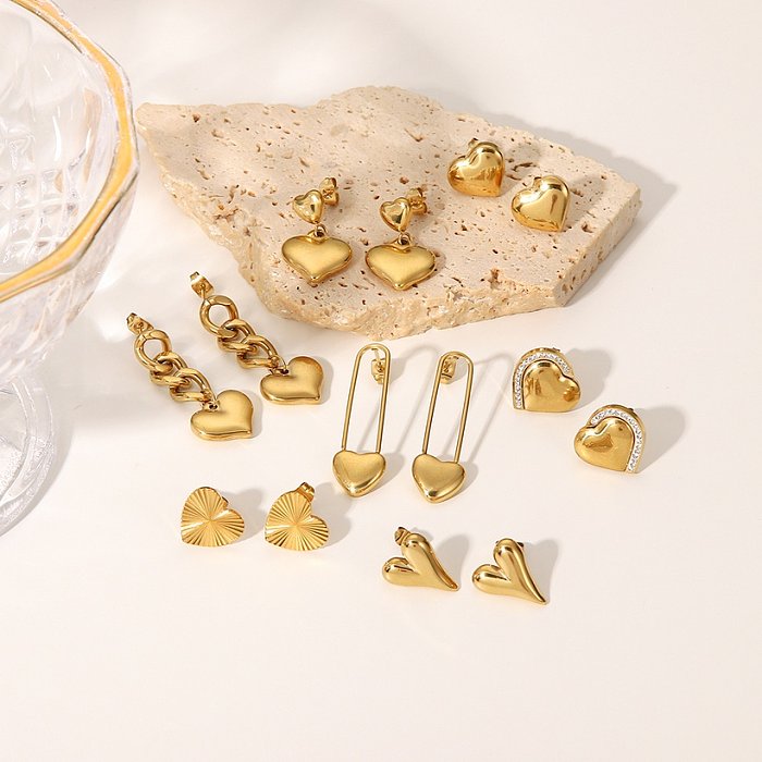 أزياء 14K الذهب قلادة القلب الفولاذ المقاوم للصدأ أقراط مجوهرات نسائية