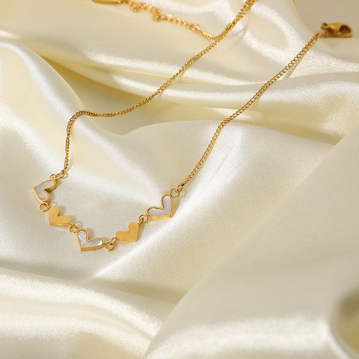 collier pendentif coeur coquille blanche en acier inoxydable rétro bijoux en gros