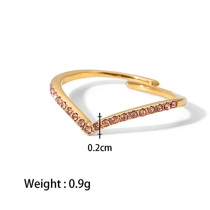 Anéis de aço inoxidável de zircão com incrustação de anel aberto geométrico fashion de aço inoxidável