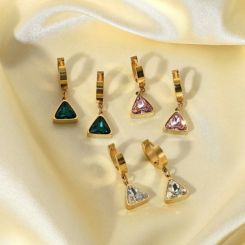 Brincos de pingente de pedra preciosa de joias de aço inoxidável triangulares joias