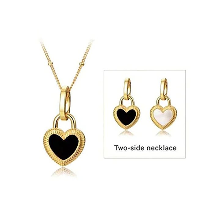 Novo estilo de aço inoxidável 18K banhado a ouro dupla face em forma de coração pequeno cadeado pingente colar