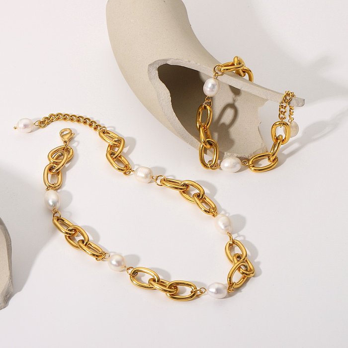Womens Fashion Simple Style Geometric Edelstahl Künstliche Perlen Armbänder