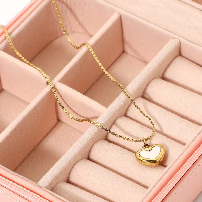 Simple Stainless Steel Heart Shape White Shell Pendant Necklace Wholesale jewelry