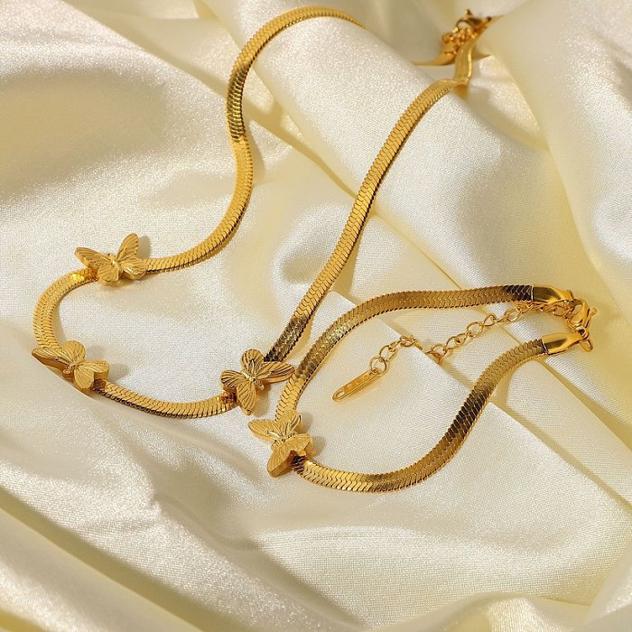Bijoux en acier inoxydable 18K collier à chevrons chaîne en os collier punk papillon serpent chaîne