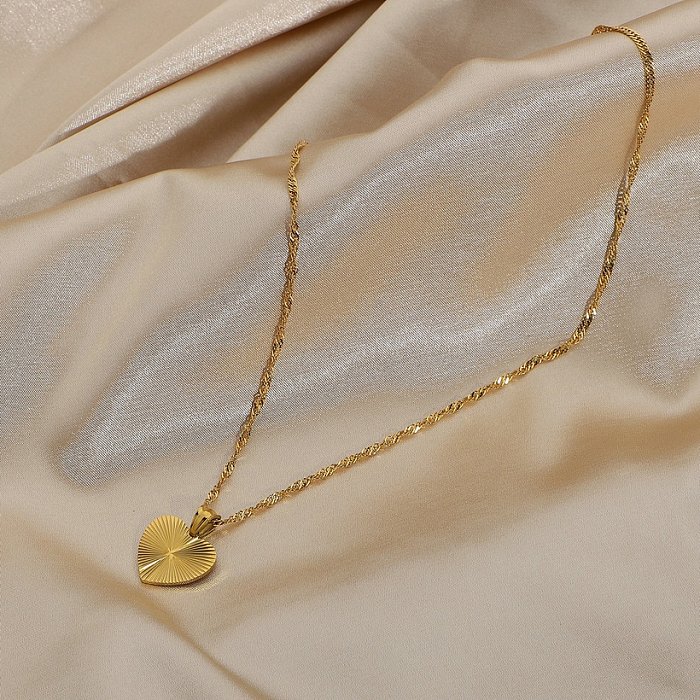 pingente retrô simples em forma de coração ouro 18k colar de aço inoxidável