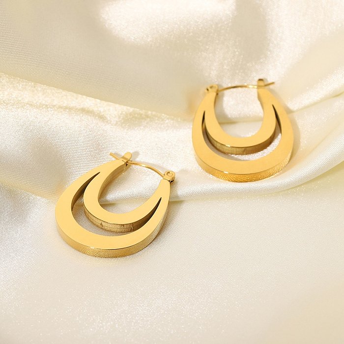bijoux mode acier inoxydable double couche boucles d'oreilles plates ovales bijoux en gros