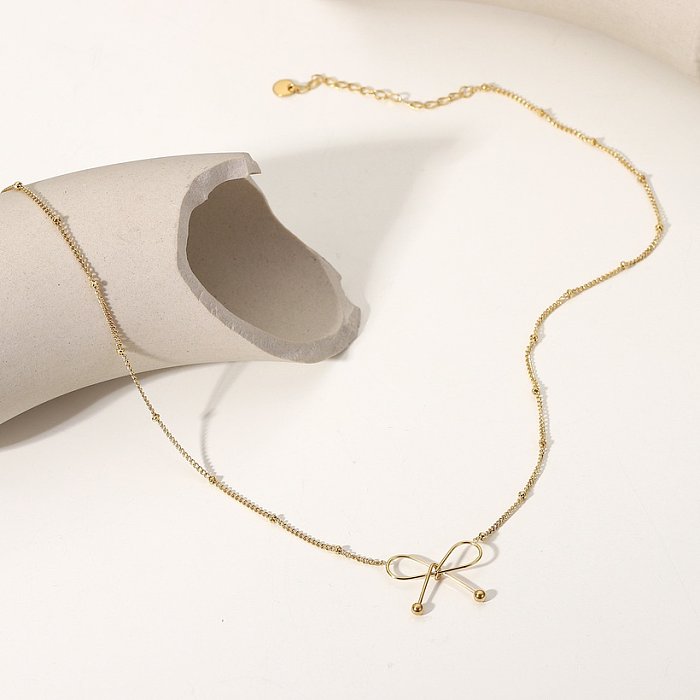 Nuevo collar con colgante de lazo de oro de 14 quilates de acero inoxidable, cadena de clavícula