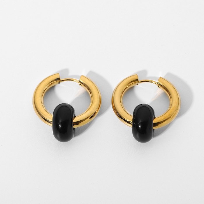 vente en gros bijoux de boucles d'oreilles en pierre de couleur en acier inoxydable plaqué or 18 carats