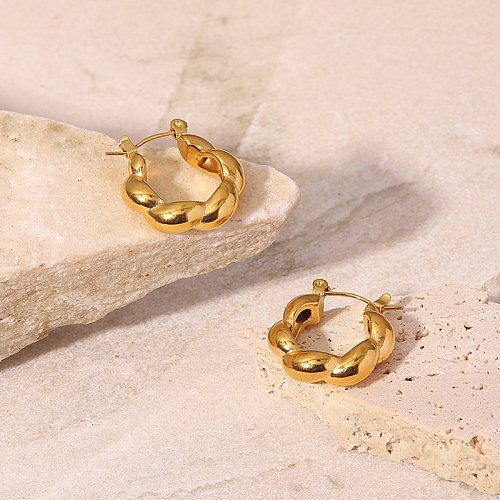 Boucles d'oreilles géométriques en acier inoxydable pour femmes en forme de torsion en or 18 carats