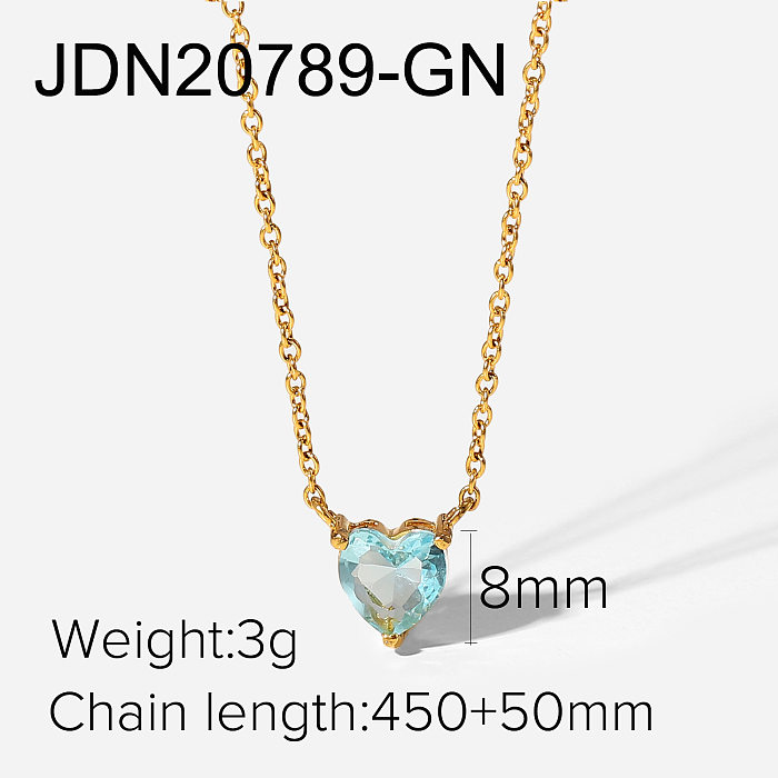 Moda nuevo collar con colgante de circón en forma de corazón de acero inoxidable chapado en oro de 18 quilates