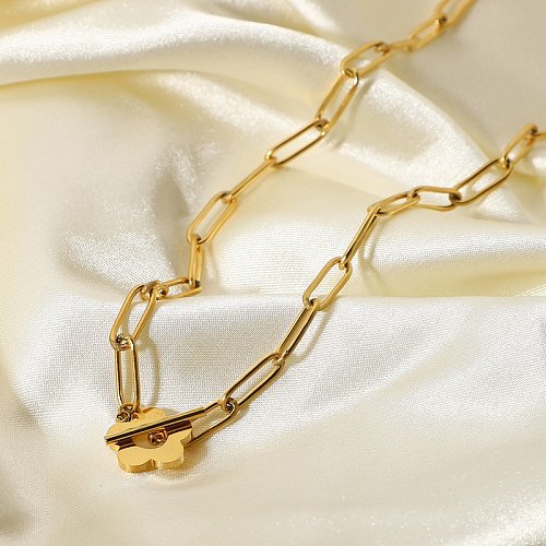 Cute Flowers OT Buckle Girls Collar 18K Gold Stainless Steel Jewelry Thick Clip Chain Necklace Ornament for Women