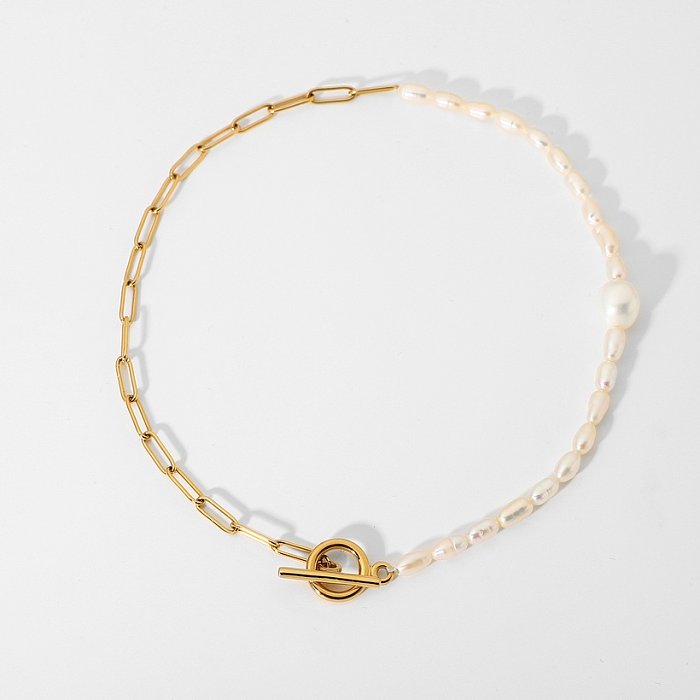 Einfacher 18K OT-Schnallen-natürlicher Perlen-Edelstahl-Halsketten-Großverkaufschmucksachen