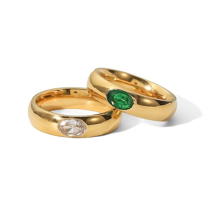 Retro Geometric Stainless Steel Rings Inlay Zircon Stainless Steel Rings