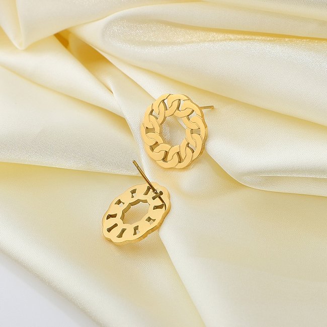 new fashion 18K goldplated round flat chain stainless steel stud