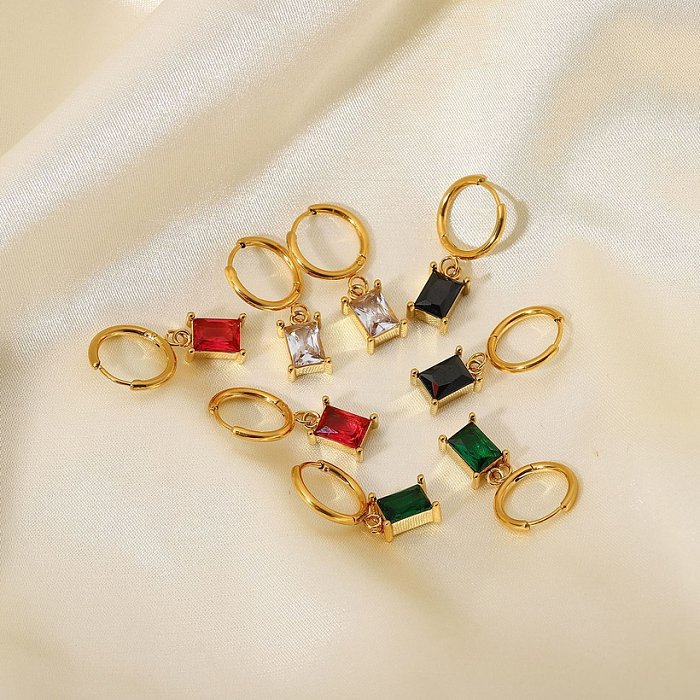 einfache kreative Ohrringe Paarschmuck 18 Karat vergoldete quadratische Zirkon-Anhänger-Ohrringe aus Edelstahl
