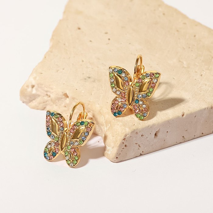 Fashion Butterfly Stainless Steel Earrings Plating Inlay Zircon Stainless Steel Earrings 1 Pair