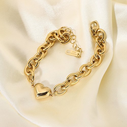fashion 14K stainless steel hollow solid color chain heart bracelet wholesale jewelry
