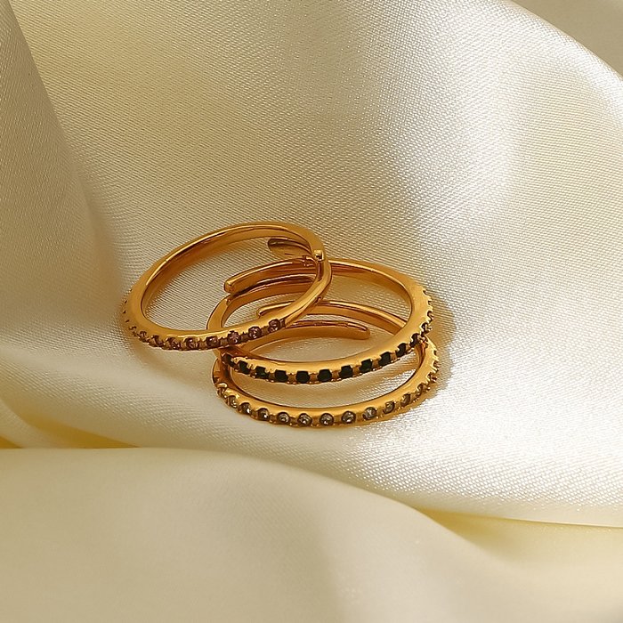 Anel aberto geométrico de aço inoxidável fashion com zircão banhado a ouro anéis de aço inoxidável