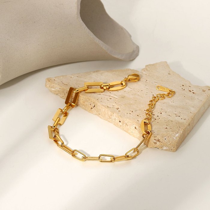 Simple Square Link Stainless Steel Paper Clip Hollow Chain Bracelet
