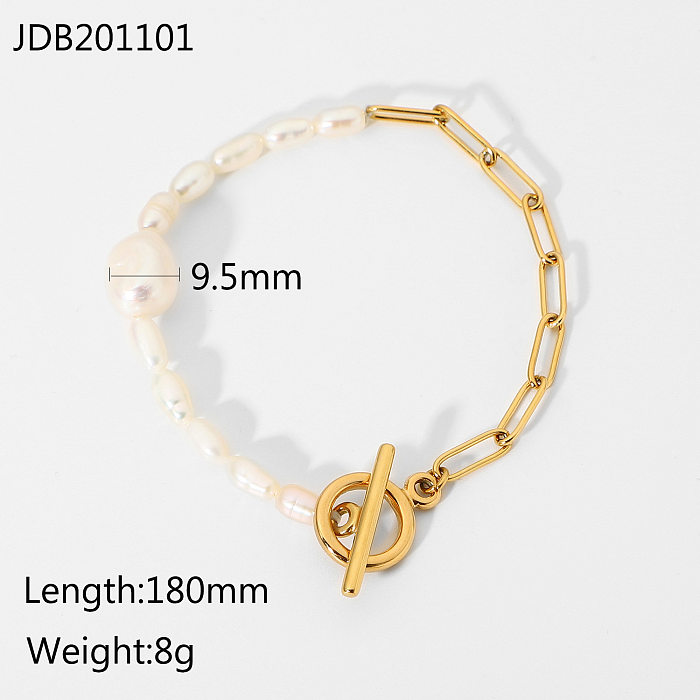 Nuevo simple 18K OT hebilla cadena de acero inoxidable pulsera de perlas joyería al por mayor