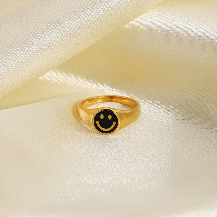 Anel de rosto sorridente pingando preto 18k ouro XNUMXk jóias anel de aço inoxidável