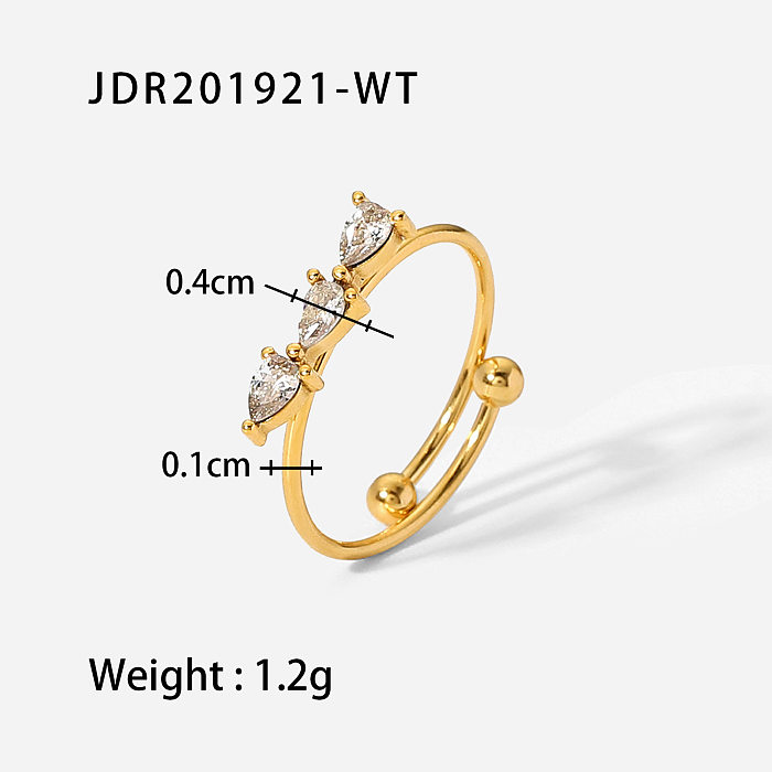 Fashion Geometric Floral Stainless Steel Open Ring Plating Zircon Stainless Steel Rings