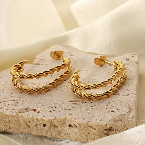 vente en gros bijoux double torsion en acier inoxydable mode boucles d'oreilles bijoux