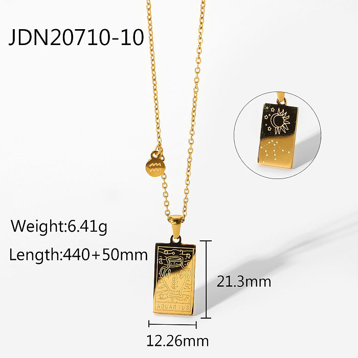 Fashion 12 Constellation Necklace Stainless Steel Square Zodiac Pendant Necklace