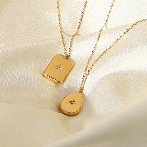 New 18K Gold Stainless Steel Zircon Star Pendant Necklace