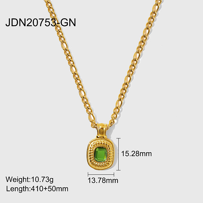 European and American Ins Same Necklace Stainless Steel Jewelry 18K Gold Rectangular Chamfering Color SemiPrecious Stone Pendant Necklace for Women