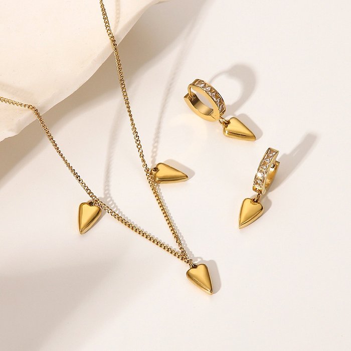 fashion simple 14K gold heart pendant stainless steel necklace zirconium earrings