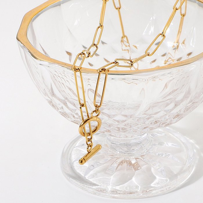 Vintage 18 Karat Gold OT Schnalle Flaches Rechteck Kettenglied Edelstahl Halskette Großhandel Schmuck