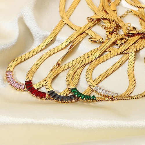 18 Karat vergoldeter Edelstahl rechteckige Farbe Zirkonium Klinge Halskette Großhandel Schmuck